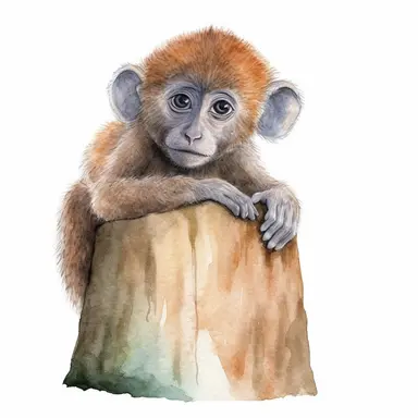 a cute baby Baboon, a watercolor illustration for kids and children, .clipart, sublimation, isolated, white background