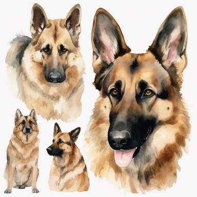 German Shepherd clipart, watercolor