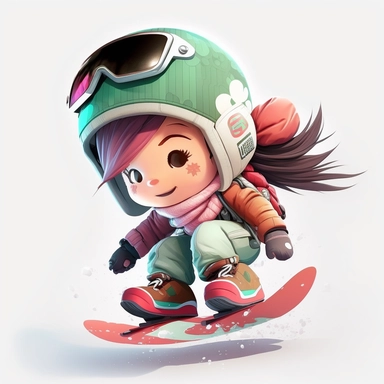 chibi kawaii girl snowboarding, smiling, full body, downhill snowboard clipart, Sport graphics, 16k polished, Octane Render, Photograph, Extremely detailed, by Canon r3 85 mm 2.8 lens, isolated on white background