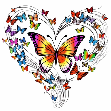 flying butterflies surrounding a heart and add a few swirls.. Make it clipart design. Make image line art. Color art. Refine artwork