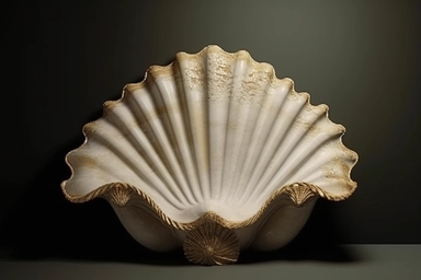shell bed with pearl decoration, on a black background, like clipart style, mysterious, luxurious, 4k , octane render, unreal engine,