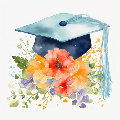graduation cap in flowers watercolor clipart