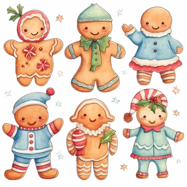 whimsical watercolour cute clip art Christmas cookies