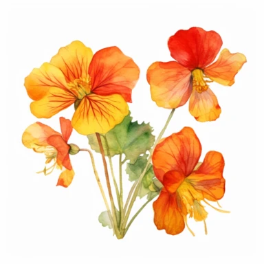 Nasturtium flower watercolour clipart on a white background