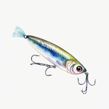 Watercolor fishing lure clipart, white isolated background, space out, hd