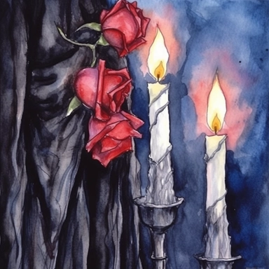 romantic vampire clip art, roses, watercolor, candle light, black background