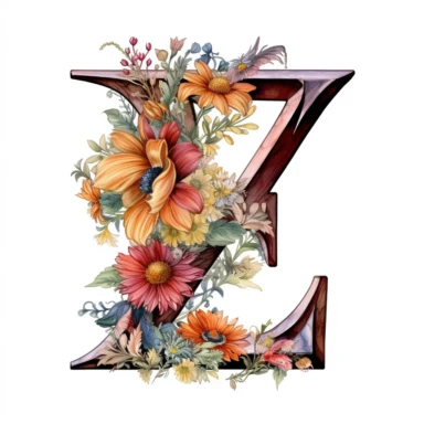 alphabet, letter Z Z Z, floral image, clipart, white background