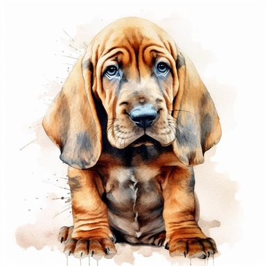 bloodhound puppy, watercolor illustration, clipart, white background