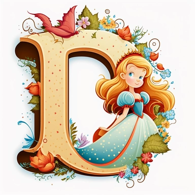 cute clipart for childrens book letter D happy disney princess theme