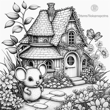 free printable mouse house coloring pages clipart hd clipart black and white download, in the style of whimsical dreamscapes, monochromatic serenity, cottagepunk, meticulous design, tranquil gardenscapes, charming characters, tattoo-inspired