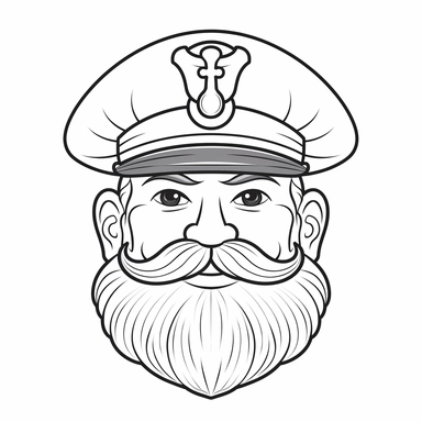 happy captain's hat anchor, coloring page for kids, 2d, simple, vector monochrome,simple Vector Line Art, white background, easy to color, cartoon, clipart, children’s drawing, a4, 8k, white background