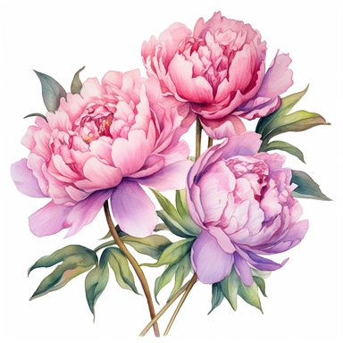 Watercolor pink peonies clipart on a white background in the style of feminine sticker art, Tanya Shatseva, storybook illustration, Georgia O'Keeffe, flower and nature motifs, colored line art, colored outlines, cottagecore design, watercolor on white background, ombre, sunny tones, colored line art, colored outlines, iridescent ombre, gradient shading, vibrant tone, vibrant digital art oil paint photorealism, an illustration of a colored flower, meticulous sketches, Magali Villeneuve, simple, c