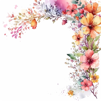 watercolor spring flower border, clipart isolated on clear white background, peach and magenta colors, boho, lithograph, 32k uhd, textural