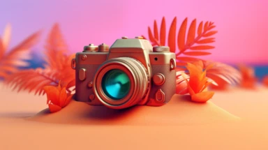 3d abstract summer nature beach object clipart with Gradient Color Overlay Background, minimal, soft color, artistic, high resolution, 8K, Canon 5d Mark IV 35mm IS F1.4 lens,