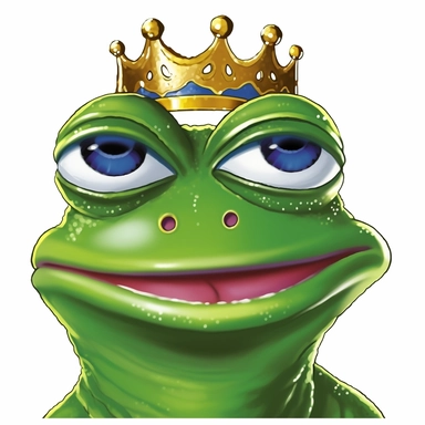 clipart, 2d, headshot, bright colours, big smile, frog, bright yellow crown, bright green body, cartoon