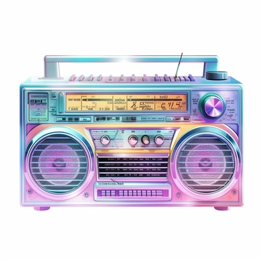 Beautiful Retro 80s pastel color radio sublimation clipart, hyper realistic, intricate detail, illustration style, high solution, on the white background, white background for removing background - - no text shadow font watermark