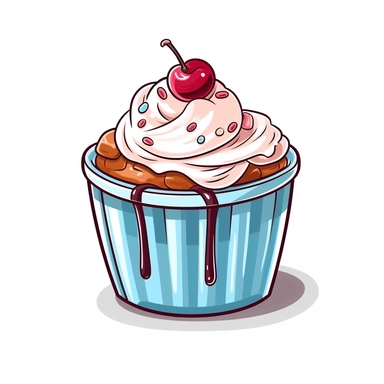 Drawn Ice Cream hot fudge, isolated on a plain solid white background, clipart