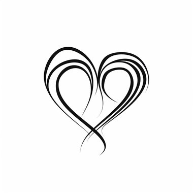 hand drawn 1 line minimalistic black heart with white background, smooth lines, clipart