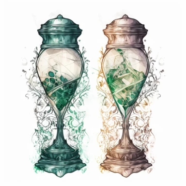 hour glass decorated ornaments , in the style of mystic mechanisms ,pencil art illustrations, Isolated white background, reimagined by industrial light and magic, lith printing, illusory images, watercolor clipart, very subtle emerald tones, , ,
