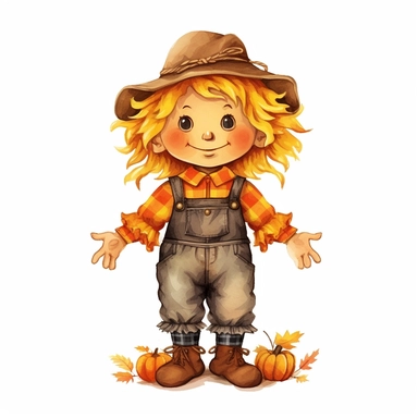 Clipart, cute scarecrow, Thanksgiving, isolated on white background