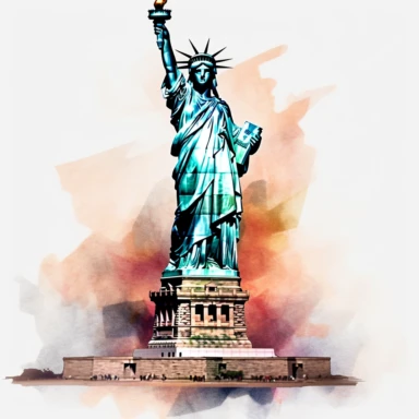 Statue of Liberty - New York City, USA, professional clipart, aquarelle, clean, neat