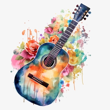 guitar, creative, watercolor, clipart