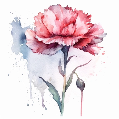 Carnation flower, water color style, clipart, white background