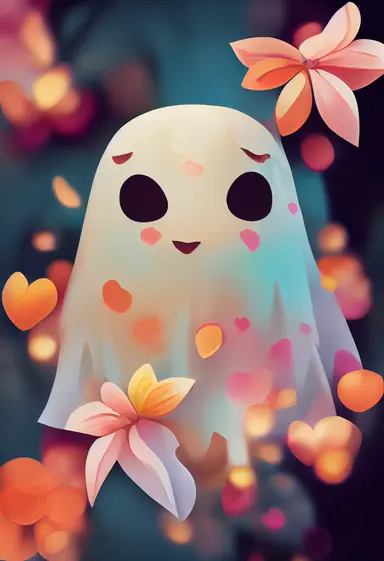 cute halloween clipart, OrientalLight, flowers, heart Pastel colors, Trending 8k, anime style, dynamic lighting, cinematic,