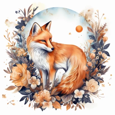 fox moon clip art october download, in the style of intricate, delicate flower and garden paintings, light white and orange, the stars art group (xing xing), dreamy watercolor florals, faux naïf, shaped canvas,white backgound