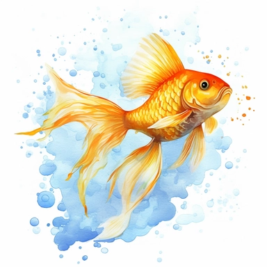 Watercolor gold fish clipart, hd, high detailed, spaced out, Anime style delicious milkshake, white background, digital painting, , lovely style, simple watercolor, white background, art watercolor, highly detailed, watercolor