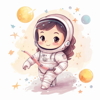 baby girl Astronaut in the space clipart