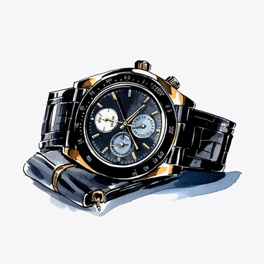 black men’s watch Rolex, black merecdez bens, black sunglasses, rich elements cartoon, clipart, vector, hand drawn water painting