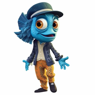 imagine please create pixar style character clipart full body view of a fish dressed like michael jackson