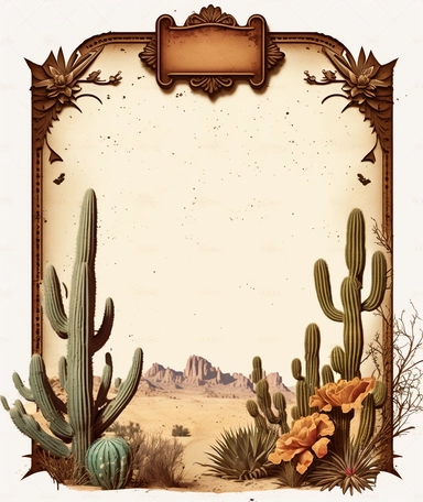 large blank vintage old west ARIZONA panel clipart. victorian. hd . blank center. background color #4a2f30