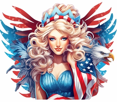 Create a bold and eye-catching clip art that showcases Freedom in patriotic colors, emphasizing the spirit of independence and liberty, white background, in the style of pastel