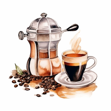 Watercolor espresso coffee clipart, hd, white background