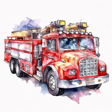 Fire Truck Watercolor isolated watercolor Clipart, watercolor illustrations, white background for removing background