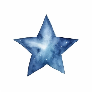 small simplified indigo watercolor star, clipart, children's book illustration, white background
