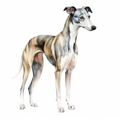 full body Greyhound Clipart watercolor white background