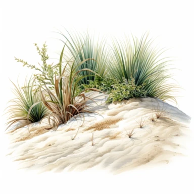 sand vegetation, clipart, watercolor, illustration, hd, detailed, clean, pure white background, white surrounding corners