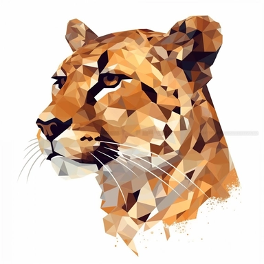 Minimalist cheetah face, in the style of cubist shattered planes, flat design, poster, wild life, clipart, white background