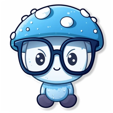 cute nerdy kawaii blue mushroom in glasses sticker clipart no caption white background