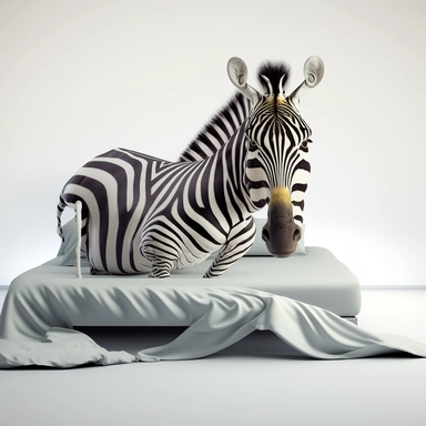 zebra lies on the bed. clipart. . big bed. eyes closed. light background.