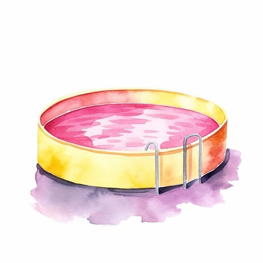 basic watercolor pink pool with yellow accent in minimal hand drawn style, Etsy, textured, clipart, white background