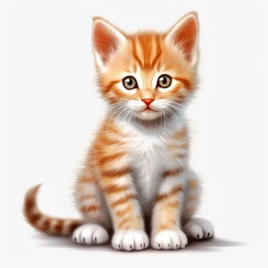 hyper-realistic clipart of an adorable kitten on a plain white background. The kitten should be in a playful pose, capturing its youthful energy and charm. Use soft pastel colors to evoke a sense of sweetness and innocence. Pay attention to the fine details of the kitten's fur, whiskers, and expressive eyes. Emphasize the cuteness and irresistible appeal of the kitten's features. Include delicate shading and texture to add depth and dimension to the clipart. Ensure that the kitten stands out pro