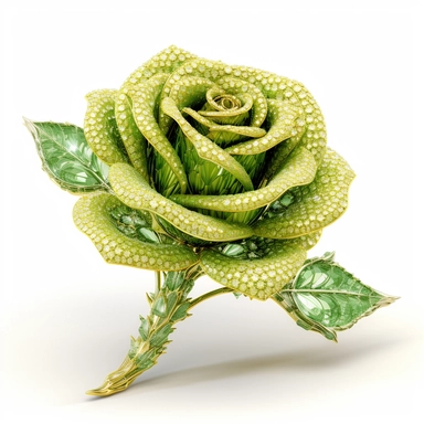clipart of a realistic rendering of an chartreuse rose made out of pure diamond and emerald on a white background, in the style of extremely detailed, sculpted, geomerical, mineral, expensive, 8k