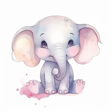 watercolor adorable kawaii elephant character kawaii, isolated, kawaii,digital art,detailed, concept,art,8k,hd,on white background,clipart