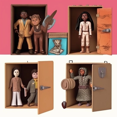 a set of clipart inspired by Wes Anderson and Raiders of the Lost Ark and colonialism and stolen cultural relics and 1980s action figures