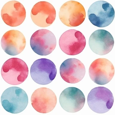 Nine abstract watercolor background vector clipart, in different light pastel colors, rounded, hazy romanticism, free brushwork