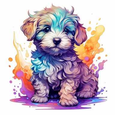 drawing, line out, vector, one cute fluffy puppy, ((white background)), artstation, splash style of colorful paint, contour, hyperdetailed intricately detailed, unreal engine, fantastical, intricate detail, splash screen, complementary colors, fantasy concept art, 8k resolution, deviantart masterpiece, oil painting, heavy strokes, paint dripping, splash arts, kids story book style, muted colors, watercolor style clipart
